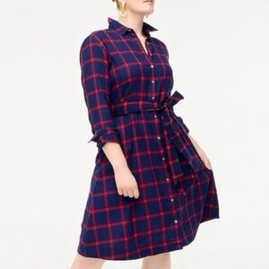J. Crew Factory Blue and Red Plaid Tie Wait Flannel Shirtdress Women's 6 P